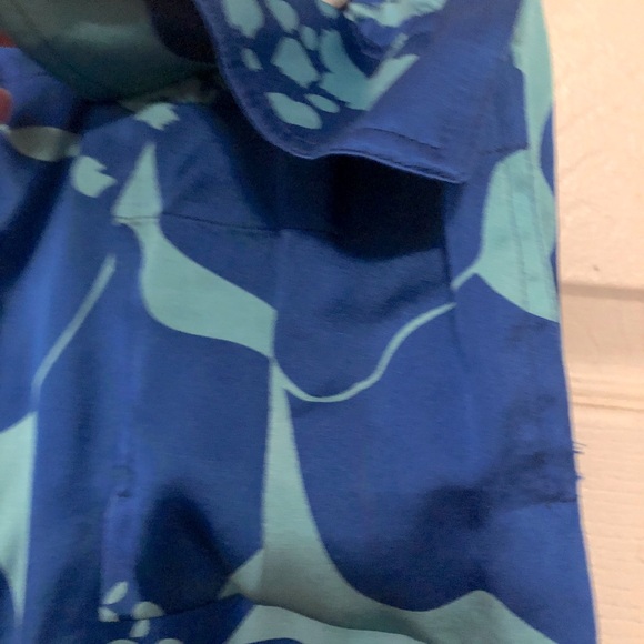 SILK turquoise blue large floral capri Bermuda  pants  XS drawstring - Picture 8 of 10